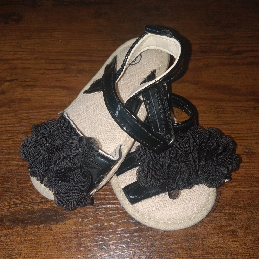 Black Floral Kids Sandals